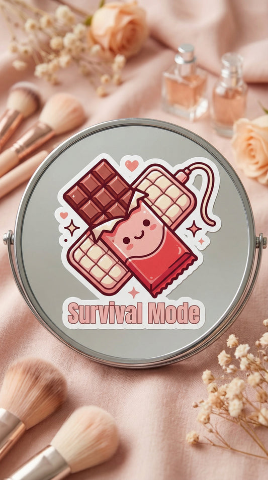 Survival Mode Chocolate Bar Sticker — Cute Kiss-Cut Laptop Decal